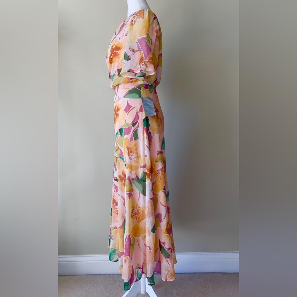 Maggy London Floral Asymmetric Hem Short Flutter Sleeve Midi Dress NWT Size 14W - Picture 5 of 9
